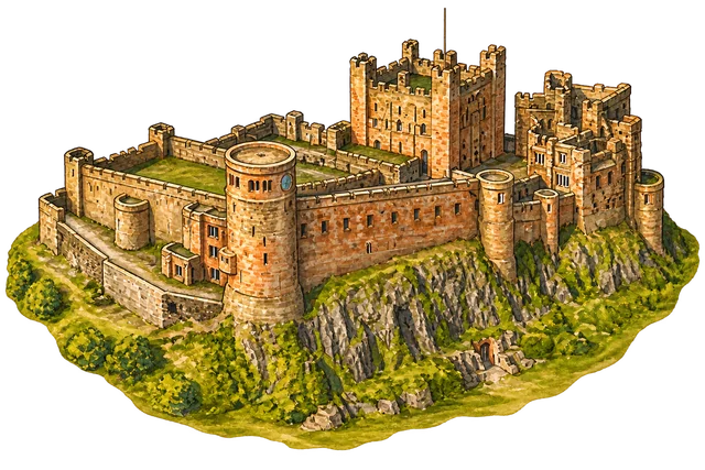 Illustrated adventure version of Bamburgh Castle